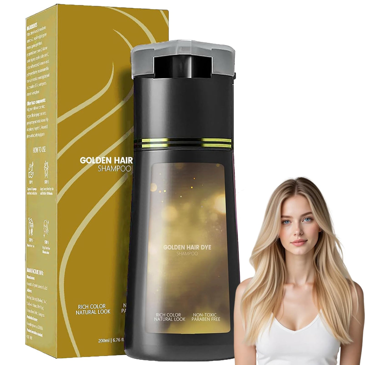 Hair Dye Shampoo, Black Hair Care Instant Dye Shampoo, Sham-poo for Grey Hair, 3 in 1 Instant Hair Dye Sham-poo, Anti Grey Shampo-o, Hair Colour Shampo-o (Black)