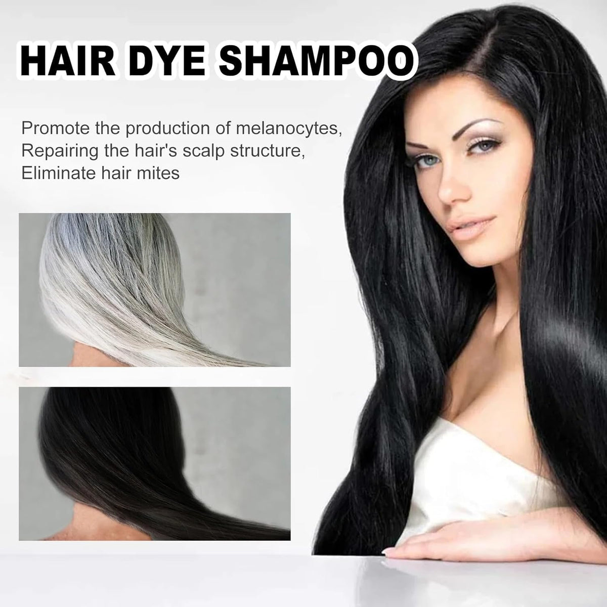 Hair Dye Shampoo, Black Hair Care Instant Dye Shampoo, Sham-poo for Grey Hair, 3 in 1 Instant Hair Dye Sham-poo, Anti Grey Shampo-o, Hair Colour Shampo-o (Black)