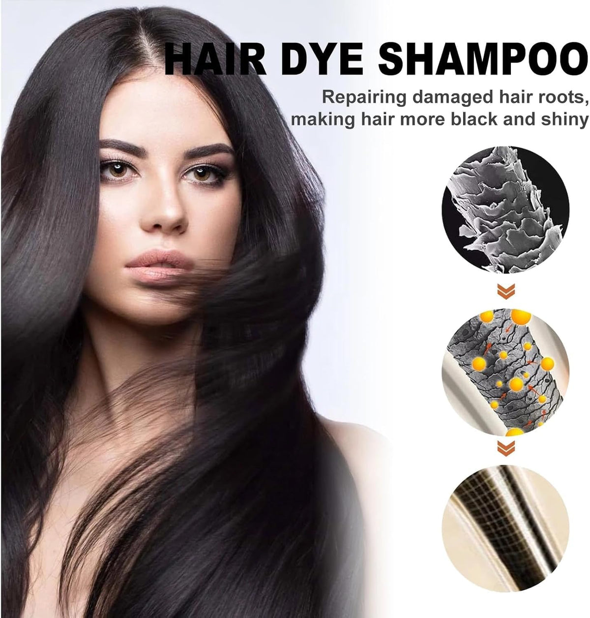 Hair Dye Shampoo, Black Hair Care Instant Dye Shampoo, Sham-poo for Grey Hair, 3 in 1 Instant Hair Dye Sham-poo, Anti Grey Shampo-o, Hair Colour Shampo-o (Black)