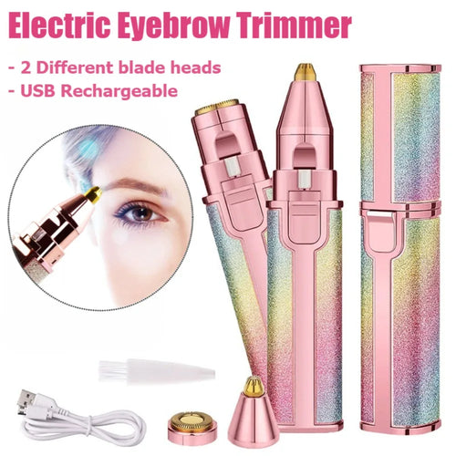 Electric Eyebrow Trimmer for Women 2 In1 Rechargeable Facial Hair Removal and Eyebrow Shaver Painless Face Razor Body Epilator